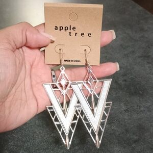 Apple Tree Silver-tone Geometric V Drop Earrings — Statement Dangle